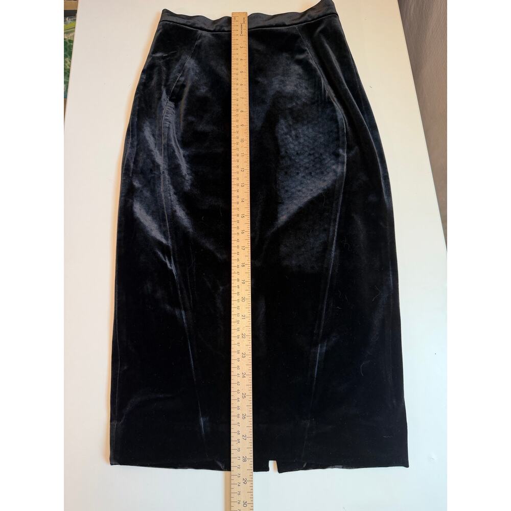 House of CB Black Velvet Midi Pencil Skirt S Bodycon High Waist Holiday Party - Picture 14 of 16
